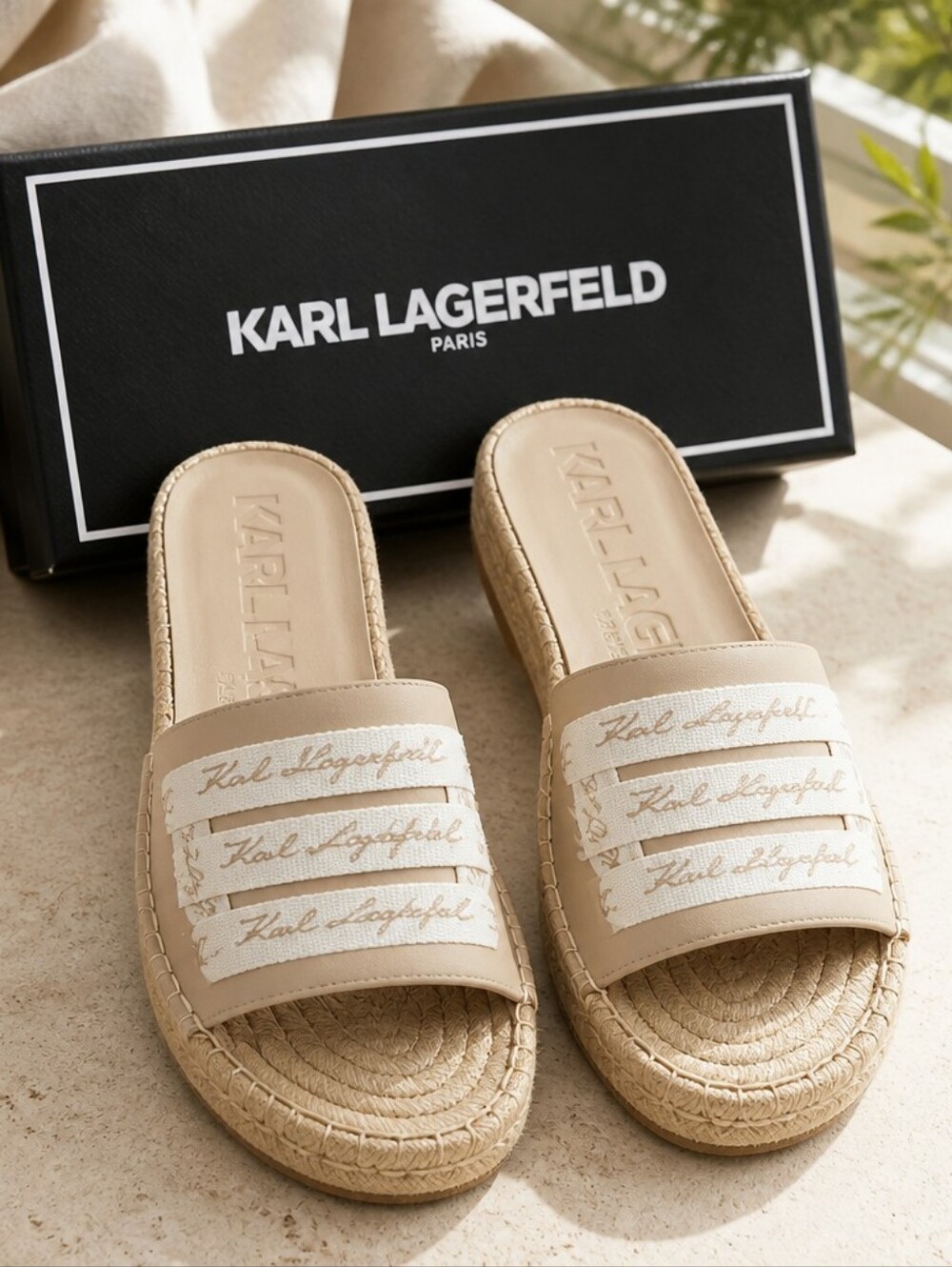 Karl Lagerfeld Beige Braided Espadrille Slide